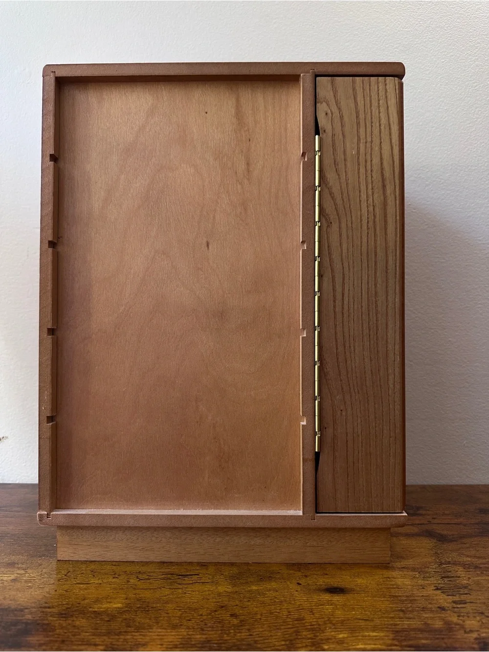 Vintage MCM Style Solid Oak Wood Jewelry Box Chest 5 Drawers Side Door Cabinet